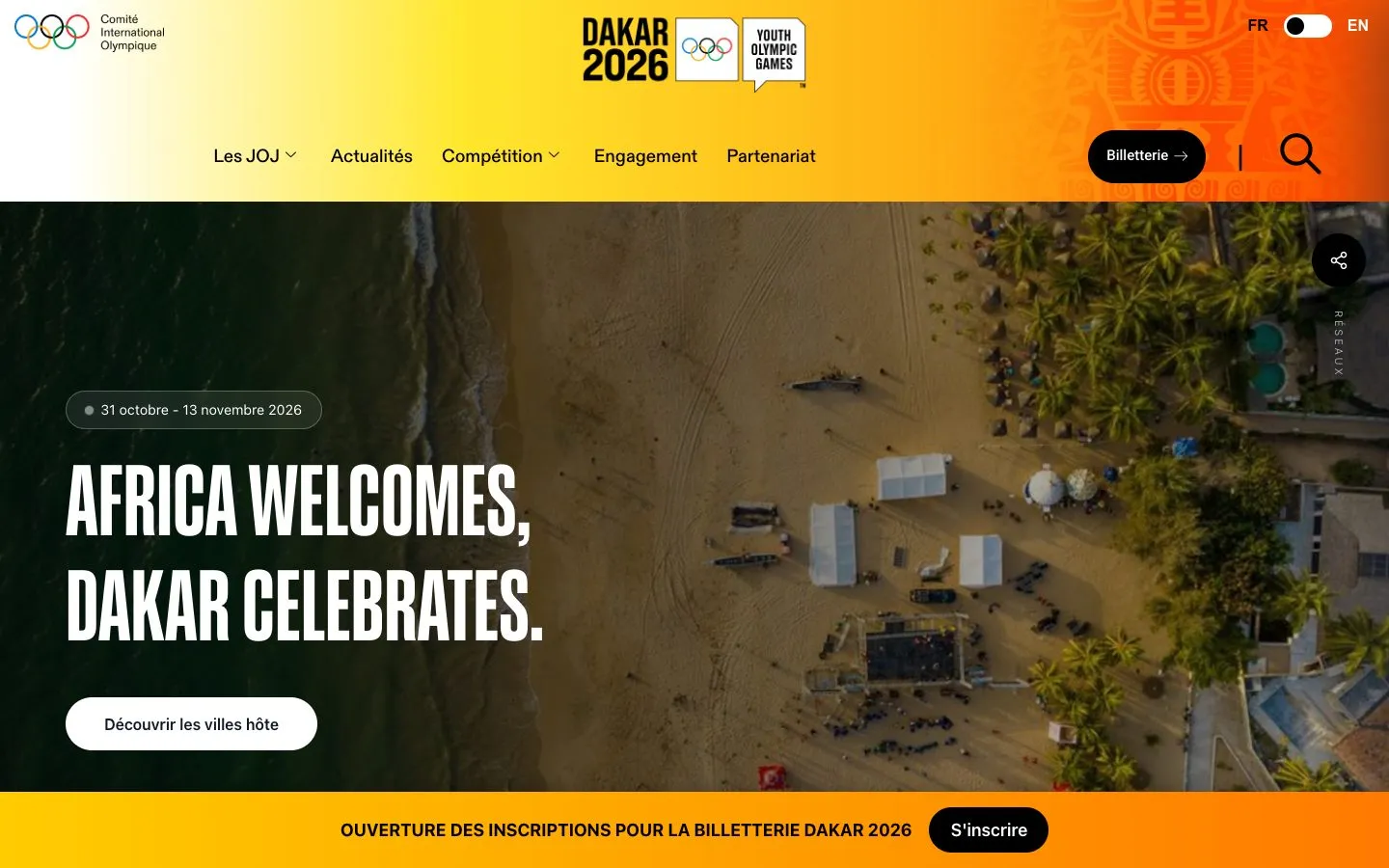 Capture d'écran du site Dakar 2026