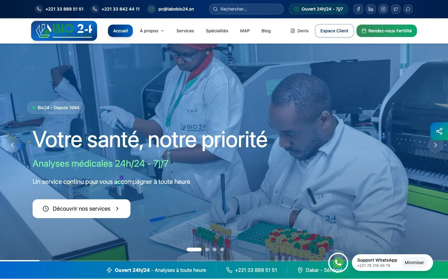 Capture d'écran du site Labo Bio24